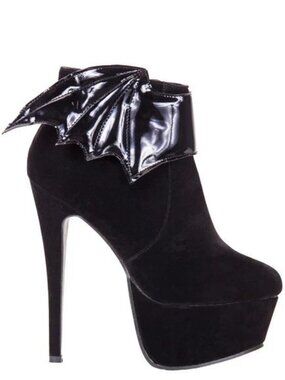Iron Fist Goth Punk Rock Black PVC Bat Stiletto Ankle Boots Booties size 6